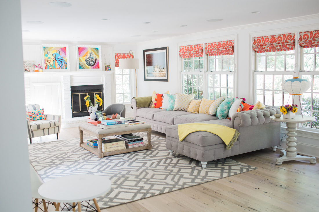 Eva Amurri Martino of blog REZTT's colorful and pattern-filled Family Room in her new connecticut home 