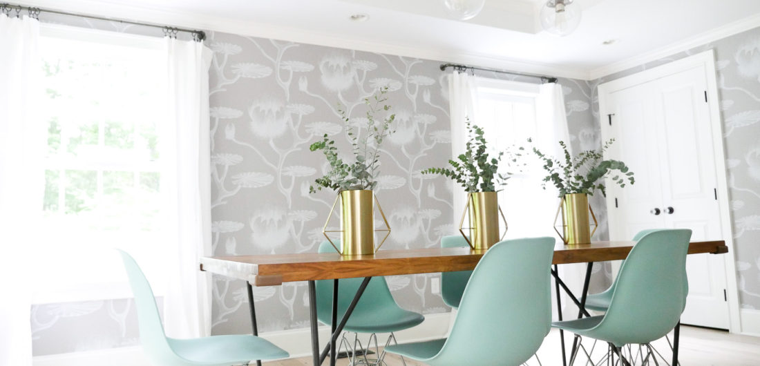 The industrial yet bright dining room at the connecticut home of lifestyle and motherhood blogger Eva Amurri Martino