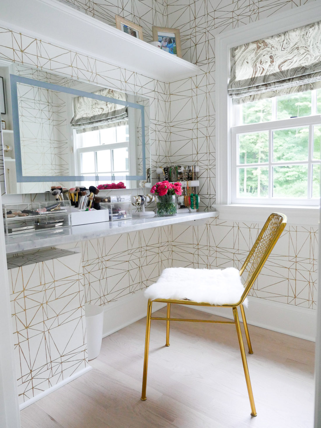 Eva Amurri Martino's ultra-feminine glam room featuring a gold motif
