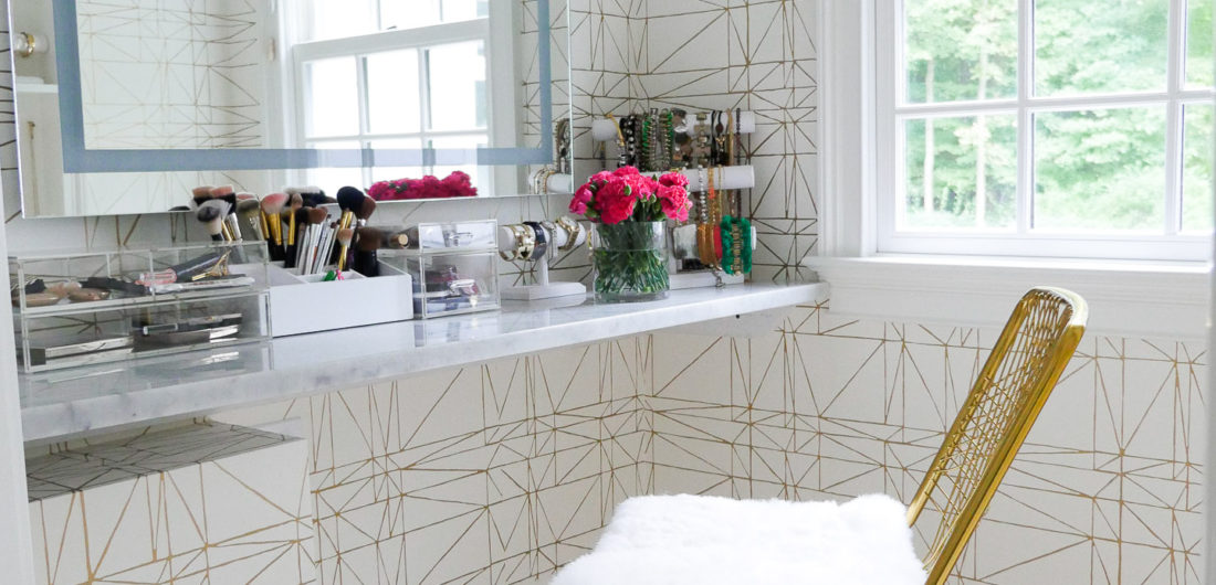 Eva Amurri Martino's ultra-feminine glam room featuring a gold motif