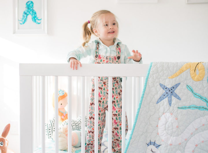 Marlowe Martino pictured in her mermaid inspired bedroom in her home in Connecticut designed by mother Eva Amurri Martino of lifestyle and motherhood blog REZTT