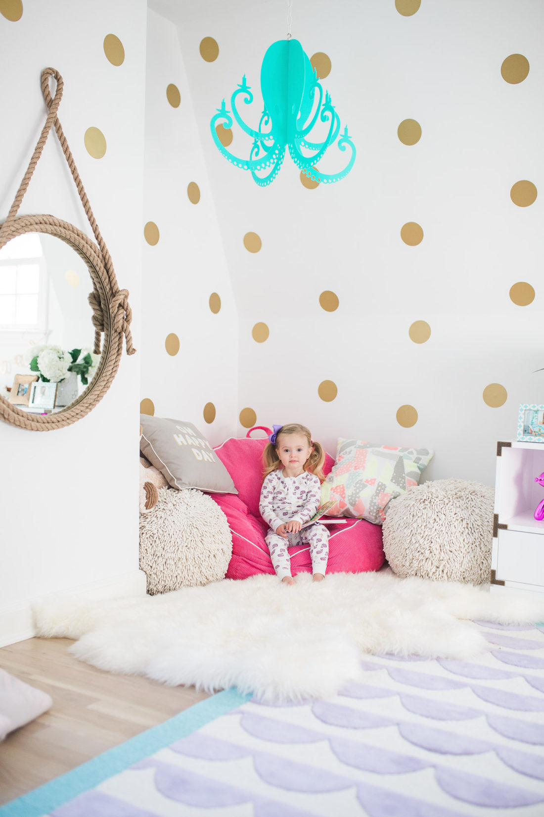 Marlowe Martino pictured in her bedroom designed by mother Eva Amurri Martino of lifestyle and motherhood blog REZTT