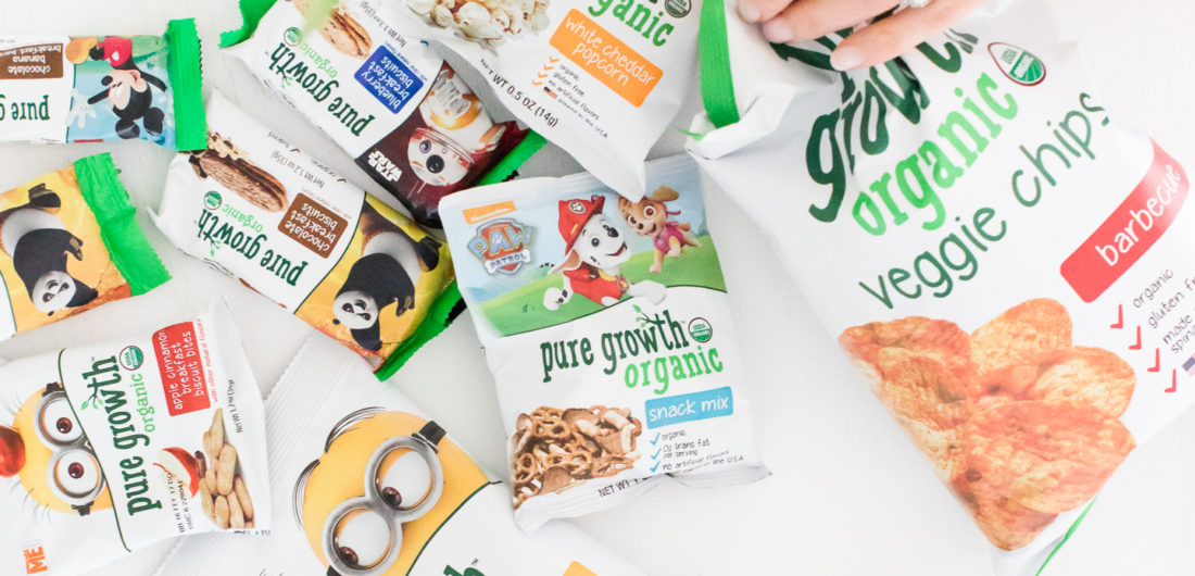an arrangement of fun and tasty Pure Growth Organic snacks
