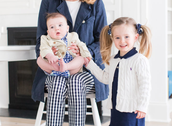 Eva Amurri Martino of lifestyle and motherhood blog REZTT, sits in the kitchen of her Connecticut home with two year old daughter Marlowe and five month old son Major