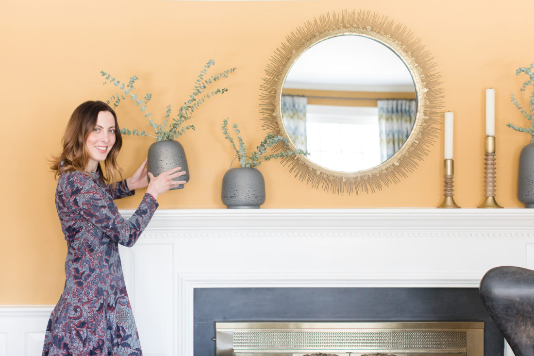 Eva Amurri Martino dresses the mantle of the formal living room in her Connecticut home