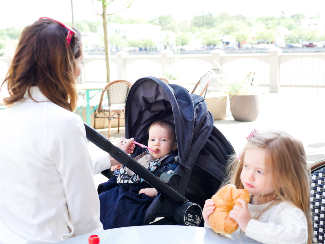 Eva Amurri Martino feeds her two children breakfast al fresco in Westport CT