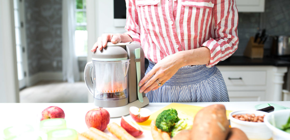 Eva Amurri Martino prepares homemade baby food in the kitchen of her Connecticut home