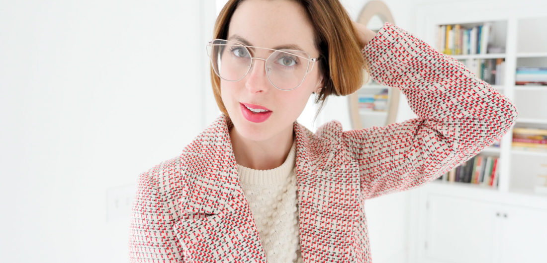 Eva Amurri martino wears a pair of gold-framed, clear