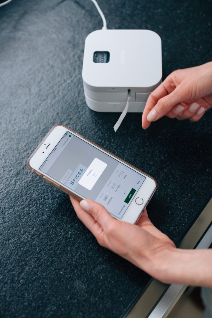 Eva Amurri Martino showing her PTouch Label Maker print out a label from an app on her phone