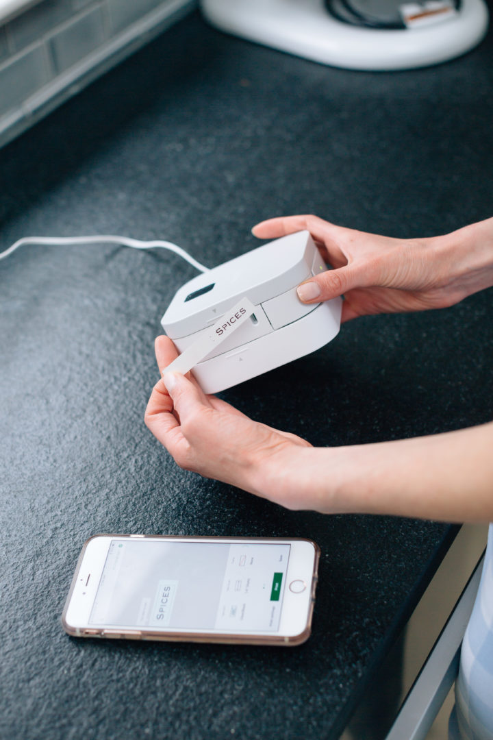 Eva Amurri Martino showing her PTouch Label Maker print out a label from an app on her phone