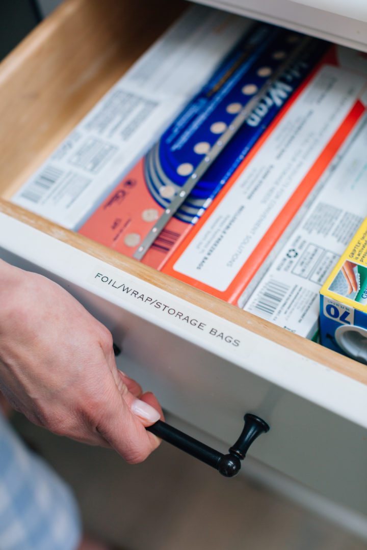 Eva Amurri Martino labels her kitchen drawers using her PTouch Label Maker