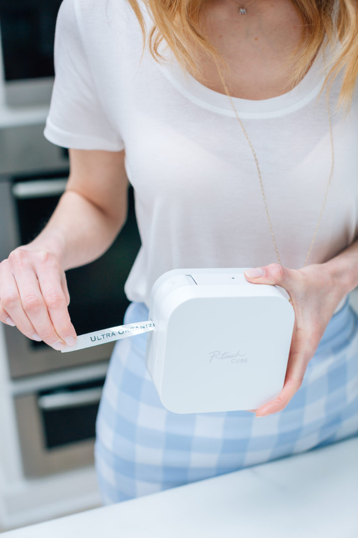 Eva Amurri Martino printing a label from her PTouch Label Maker at home in Connecticut