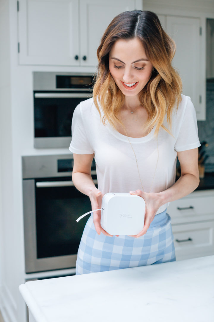Eva Amurri Martino printing a label from her PTouch Label Maker at home in Connecticut