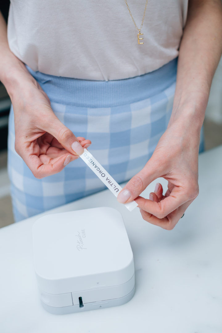 Eva Amurri Martino printing a label from her PTouch Label Maker at home in Connecticut