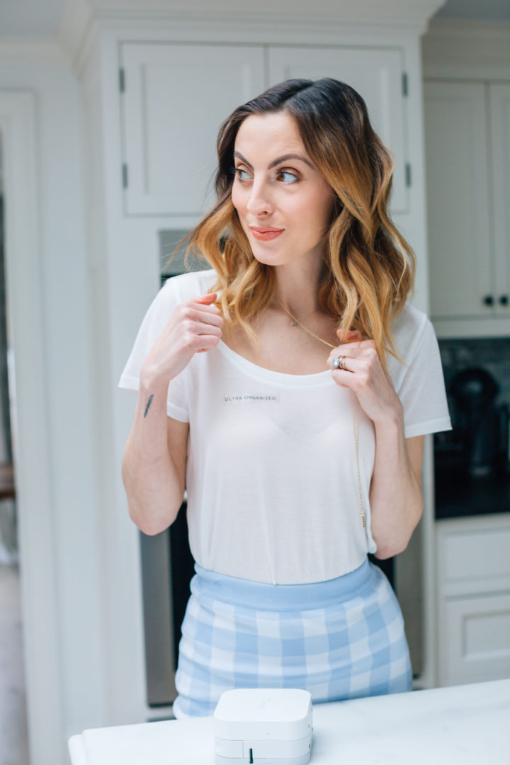 Eva Amurri Martino humorously labels herself with her PTouch Label Maker