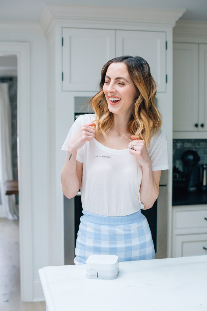 Eva Amurri Martino humorously labels herself with her PTouch Label Maker