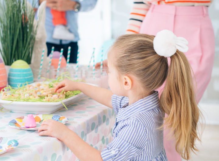 Eva Amurri Martino's daughter Marlowe reaches for treats at their annual Easter Egg Hunt in Connecticut