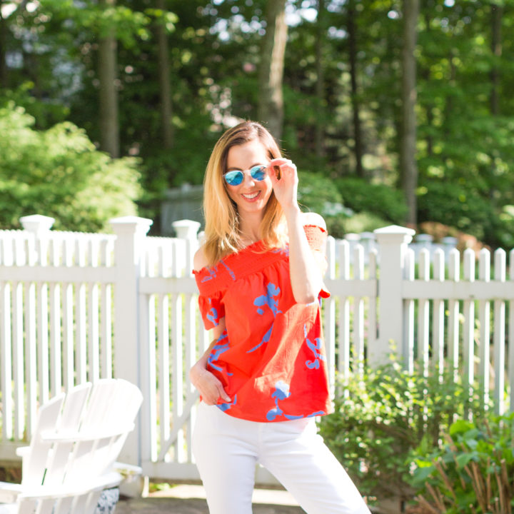 Eva Amurri Martino shows off her favorite white denim for summer in her backyard