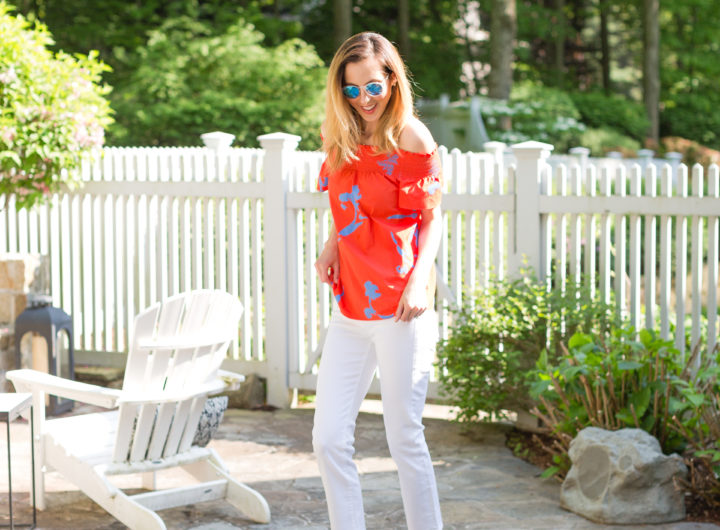 Eva Amurri Martino shows off her favorite white denim for summer in her backyard
