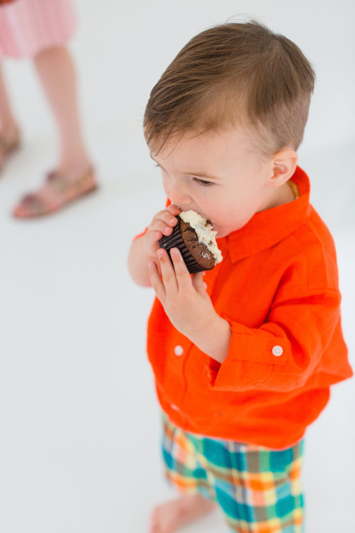 Eva Amurri Martino's son Major enjoys a delectable cupcake celebrating the 3rd birthday of his mom's blog REZTT