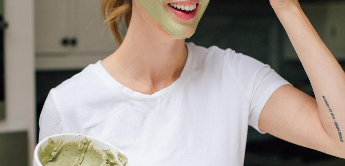 Eva Amurri Martino paints her face with a homemade DIY matcha and clay face mask at her home in Connecticut