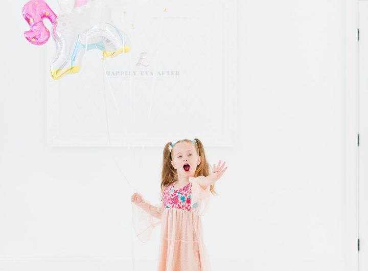 Eva Amurri Martino's daughter Marlowe holds a unicorn balloon for her 4th birthday