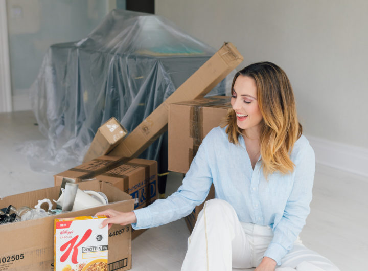 Eva Amurri Martino of REZTT sits on the floor of her newly renovated historic home in Connecticut, enjoying a bowl of Special K