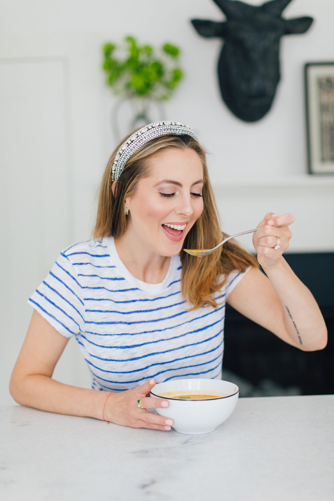 Eva Amurri Martino enjoys her Heirloom Tomato Soup With Grilled Cheese Croutons recipe