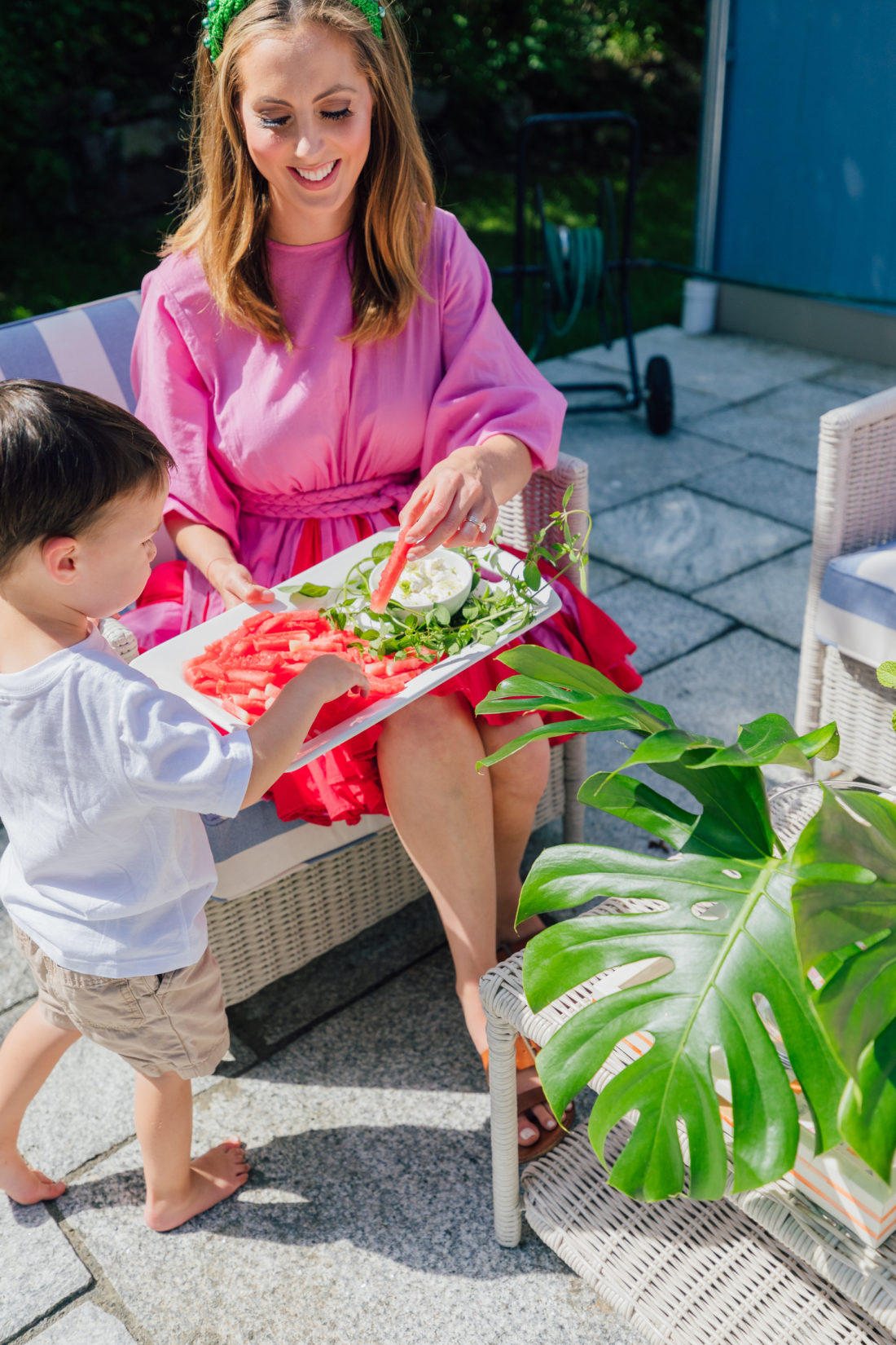 Eva Amurri Martino serves some watermelon fries to her son Major