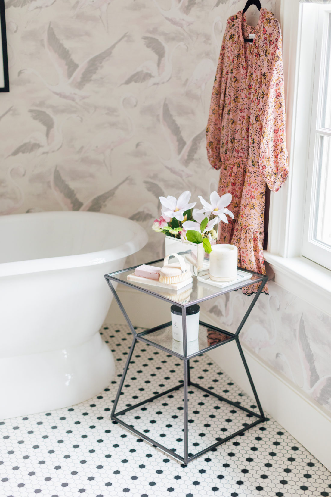 A side table in Eva Amurri Martino Master Bathroom