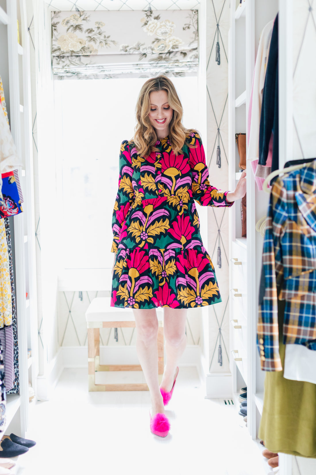 Eva Amurri Martino wears a colorful dress inside her walk-in closet