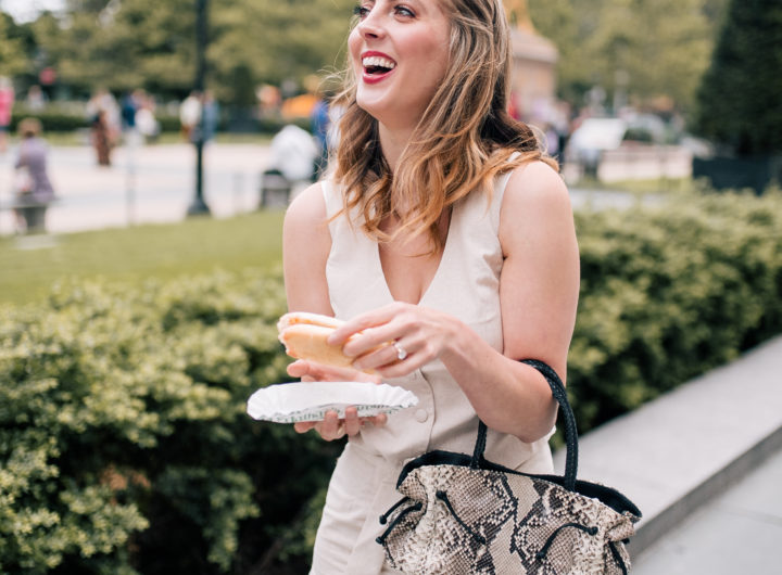 Eva Amurri martino eats a hot dog on the streets of NYC
