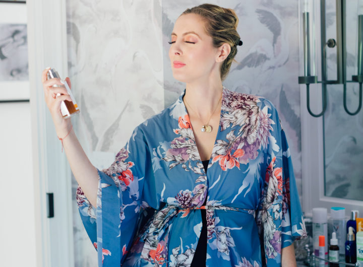 Eva Amurri Martino shares her updated pregnancy safe beauty routine while she sprays Dr. Hauschka's Facial Toner on her face