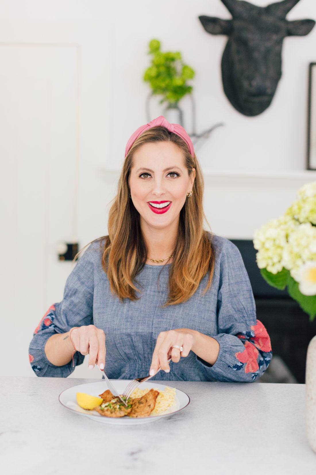 Eva Amurri Martino chows down on her Veal Scaloppini