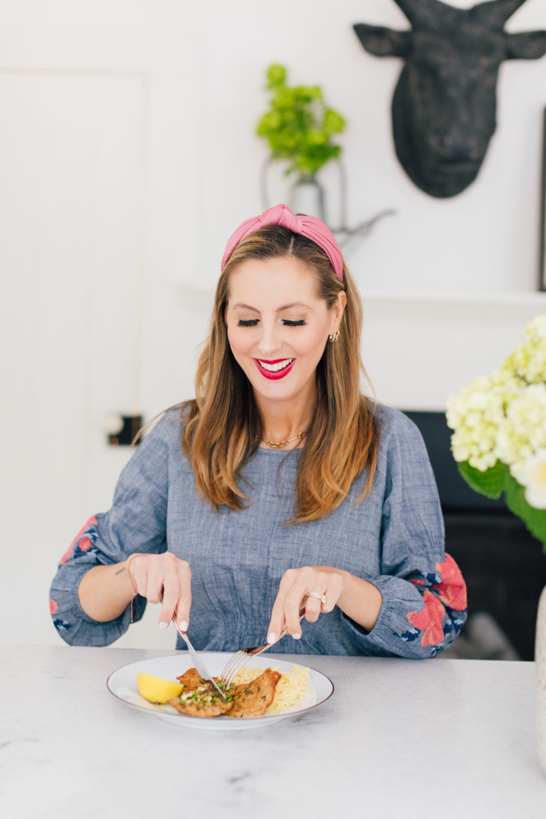 Eva Amurri Martino chows down on her Veal Scaloppini