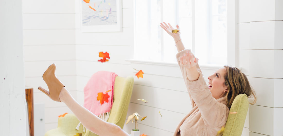 Eva Amurri Martino throws flowers in the REZTT Studio