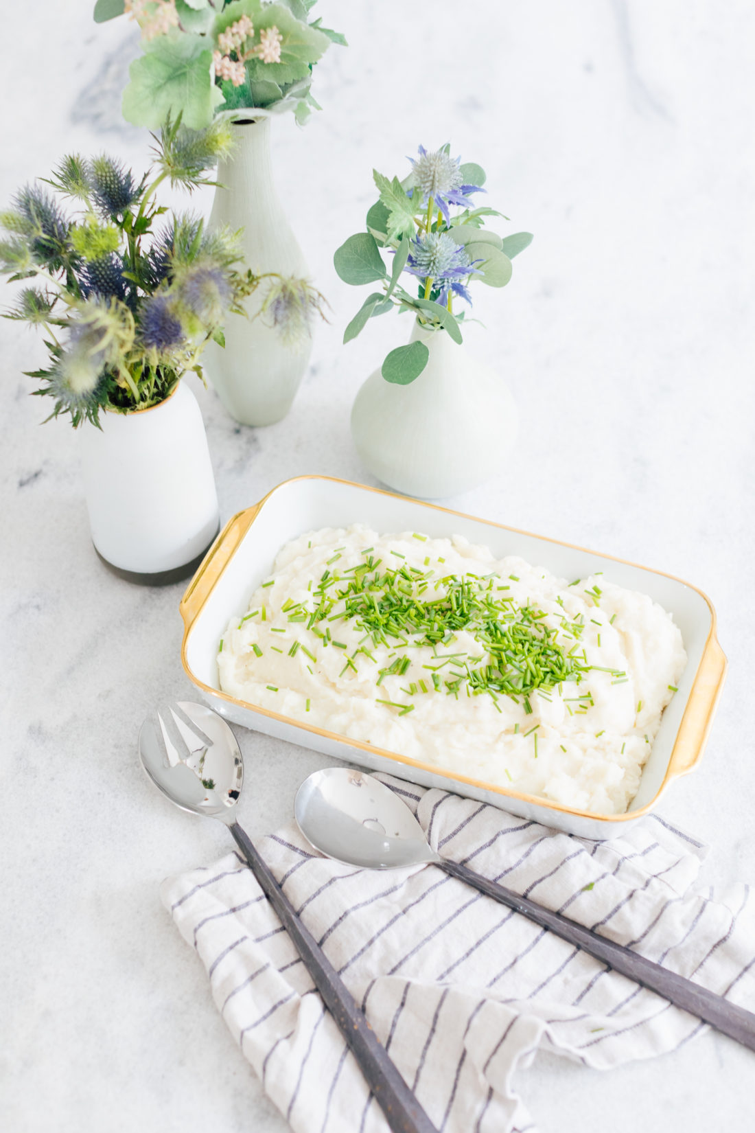 Eva Amurri Martino's Garlicky Goat Cheese & Chive Whipped Potatoes recipe is a great cows milk free Thanksgiving side dish
