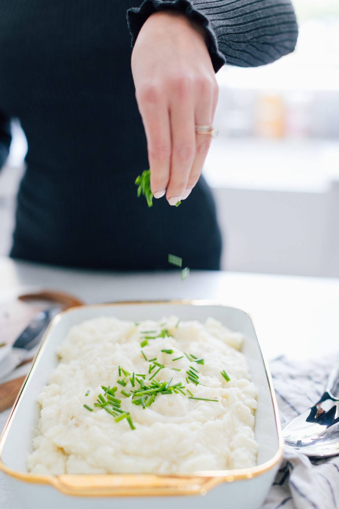 Eva Amurri Martino's Garlicky Goat Cheese & Chive Whipped Potatoes recipe is a great cows milk free Thanksgiving side dish