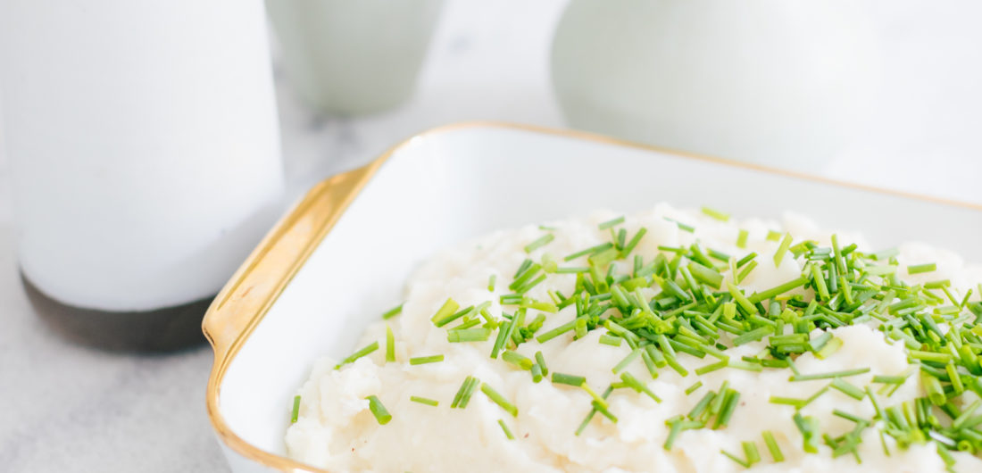Eva Amurri Martino's Garlicky Goat Cheese & Chive Whipped Potatoes recipe is a great cows milk free Thanksgiving side dish