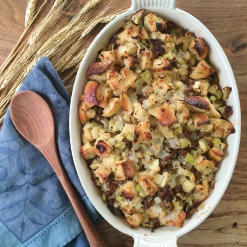 Eva Amurri Martino shares her famous Sausage & Thyme Stuffing recipe as a Thanksgiving Side to make this year