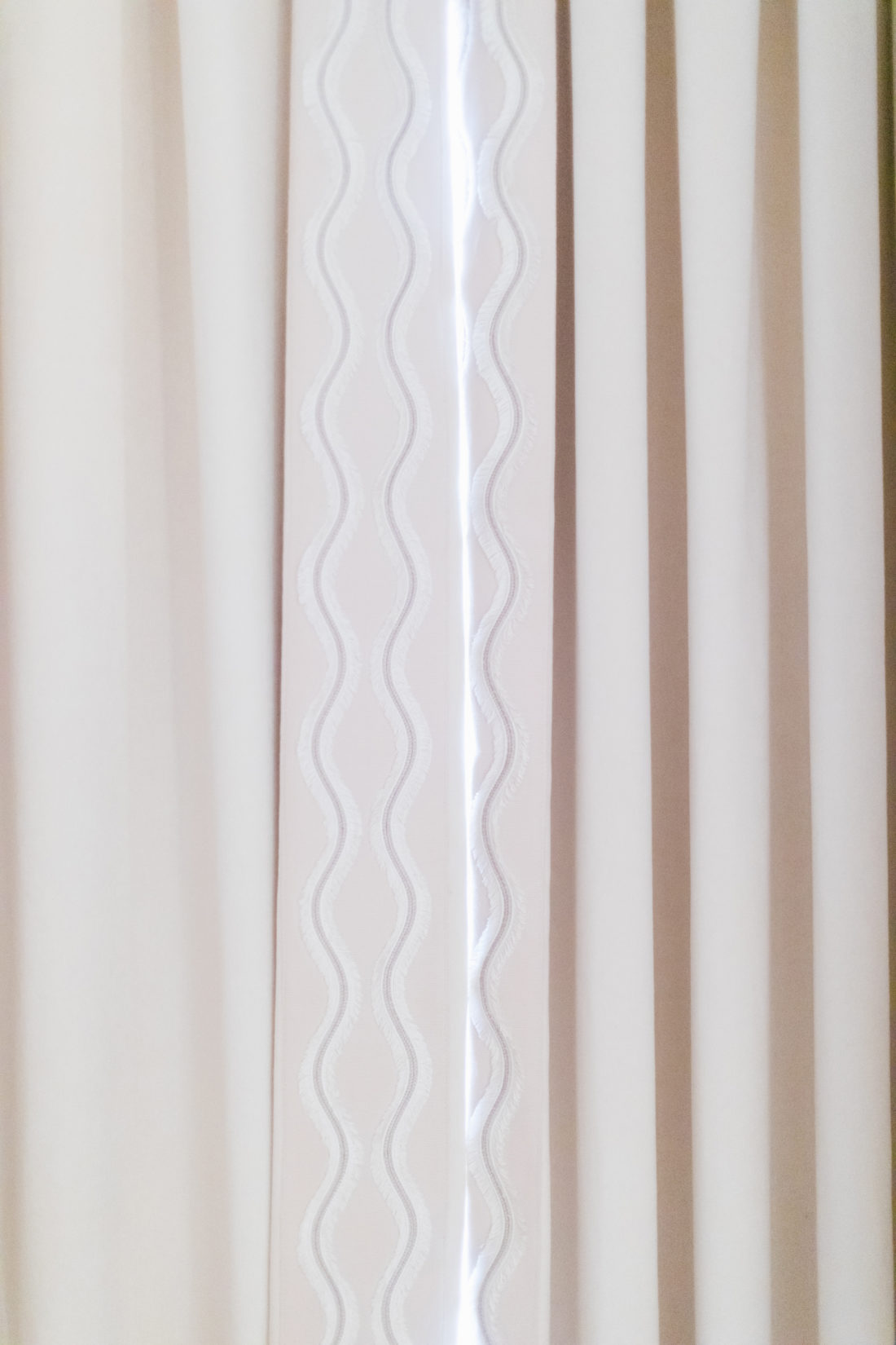 Eva Amurri's Connecticut master bedroom featuring Schumacher curtain fabric 
