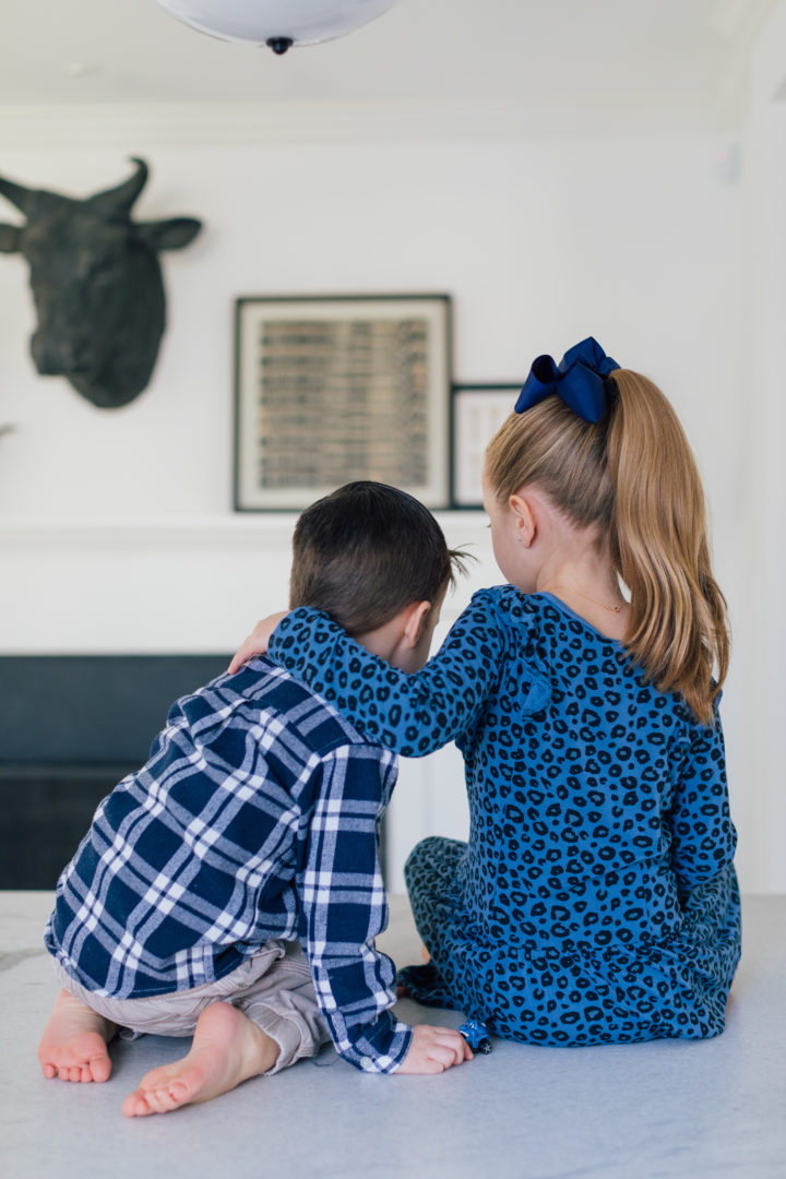 Marlowe and Major Martino sit on the kitchen island of their Connecticut home