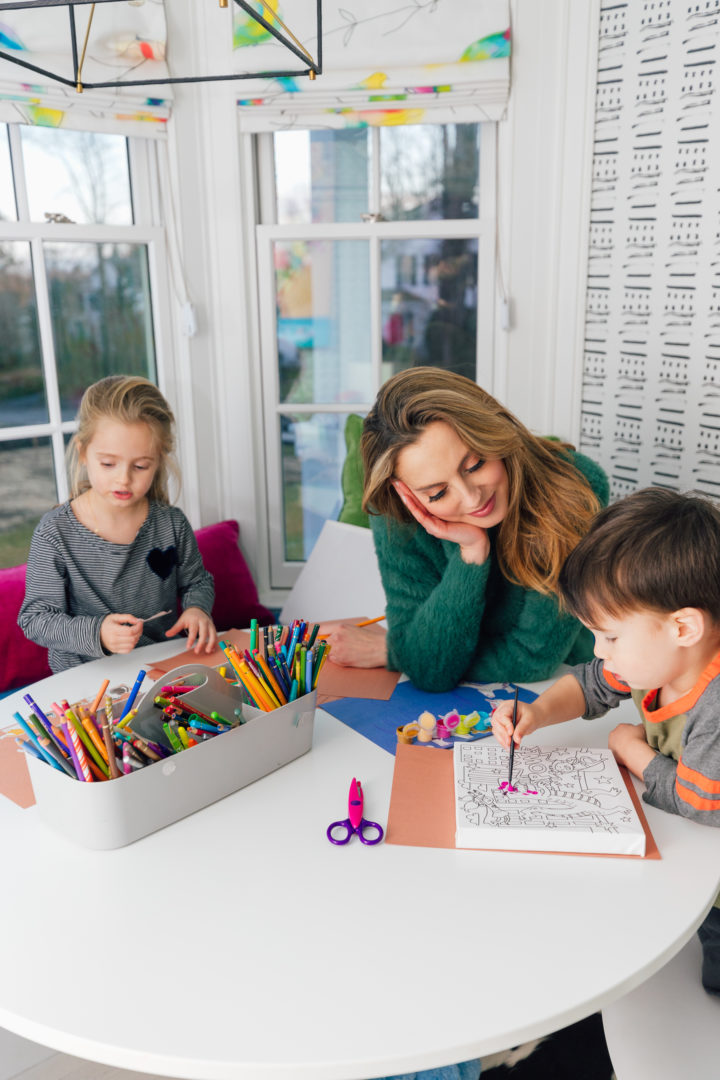 Eva Amurri colors with her kids in their playroom