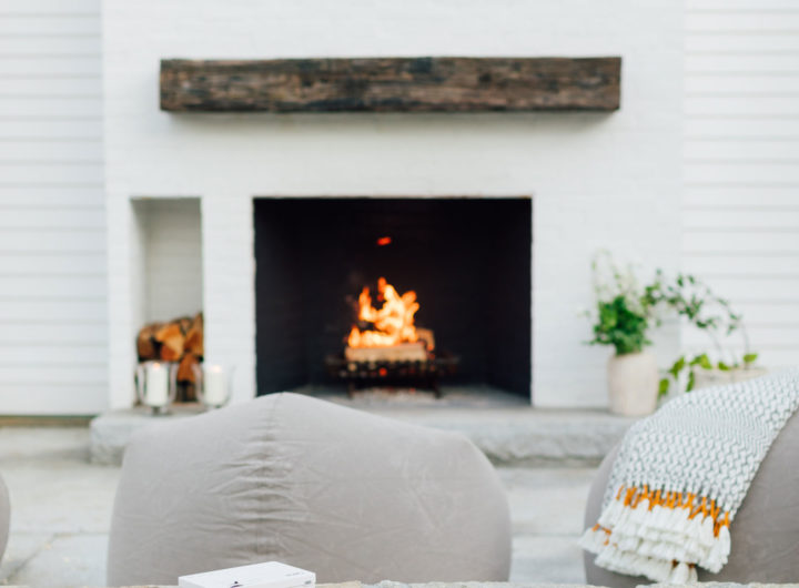A portable projector for an outdoor movie night sits on the back patio at Eva Amurri's home in Connecticut