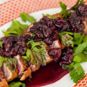 Eva Amurri shares a recipe for Grilled Pork Tenderloin with Spiced Cherry Sauce