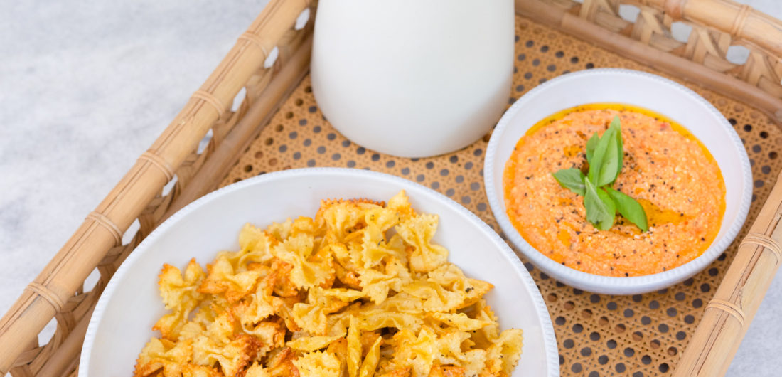 Eva Amurri shares a recipe for Air Fryer Pasta Chips with Whipped Marinara Dip