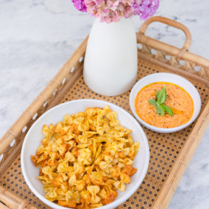 Eva Amurri shares a recipe for Air Fryer Pasta Chips with Whipped Marinara Dip