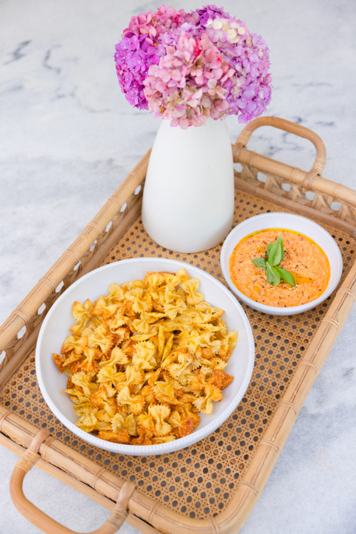 Eva Amurri shares a recipe for Air Fryer Pasta Chips with Whipped Marinara Dip
