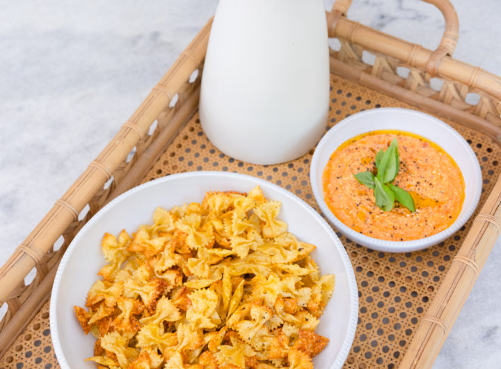 Eva Amurri shares a recipe for Air Fryer Pasta Chips with Whipped Marinara Dip